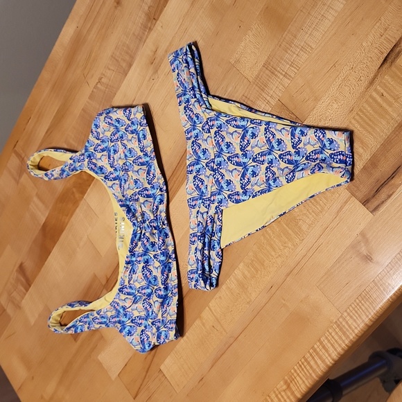 Frankies Bikinis Swim Frankies Bikinis Blue Yellow Butterfly Bikini